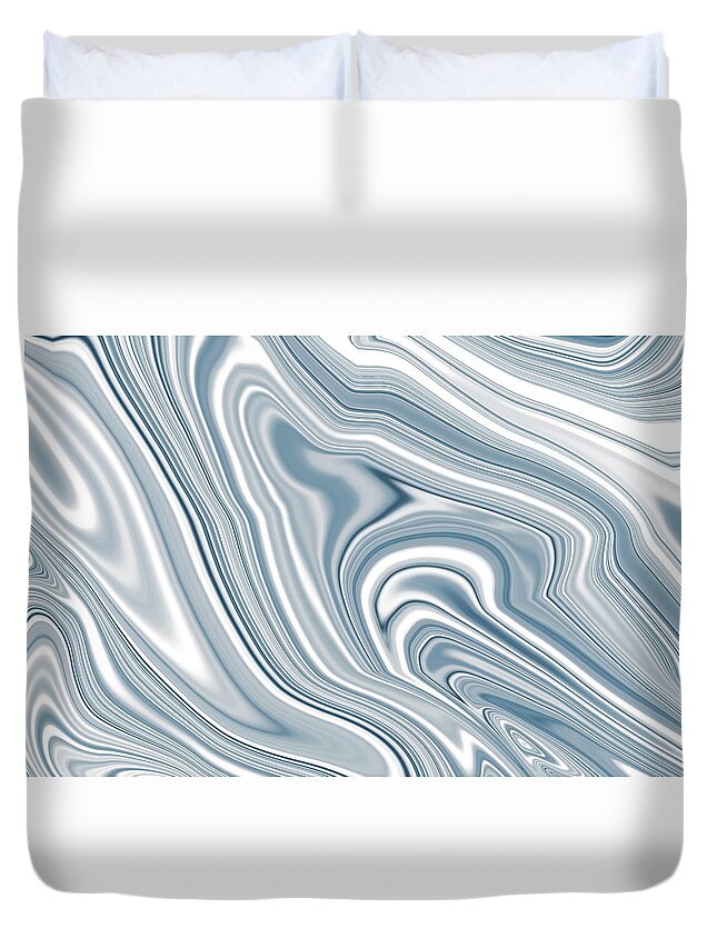 Abstract; Background; Flowing Duvet Cover featuring the photograph Silver flowing abstract by Severija Kirilovaite