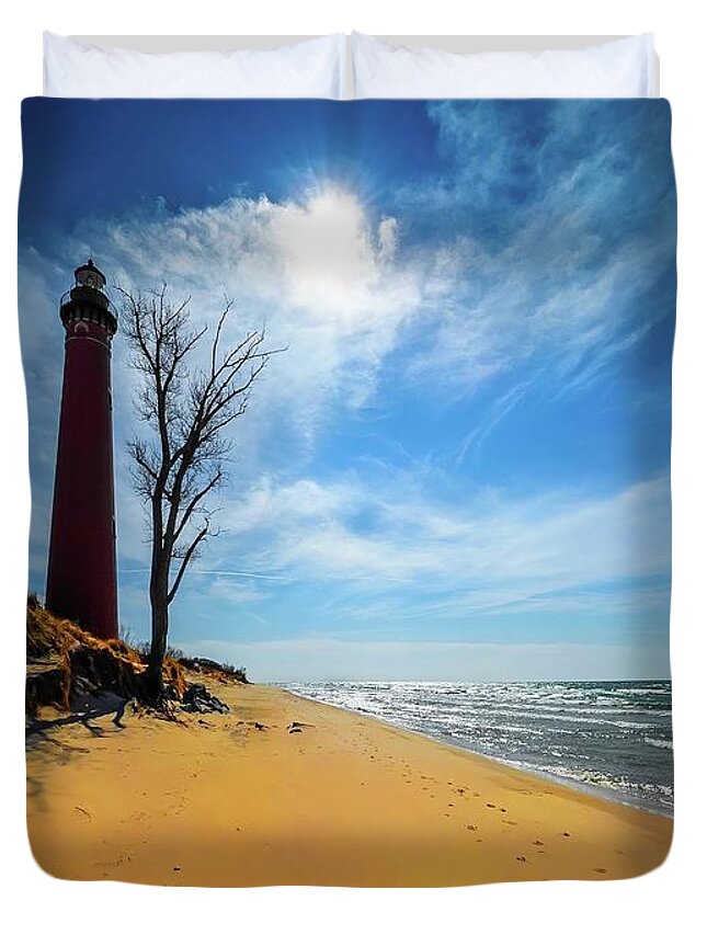 Northernmichigan Duvet Cover featuring the photograph Silver Lake Lighthouse..... IMG_8835 HRes by Michael Thomas