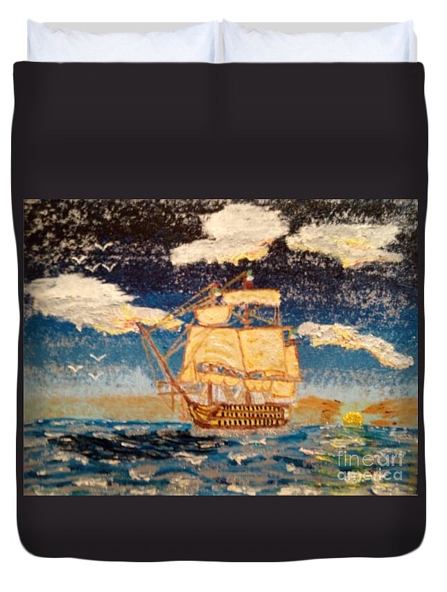 Ship Duvet Cover featuring the painting Silver Seas by David Westwood