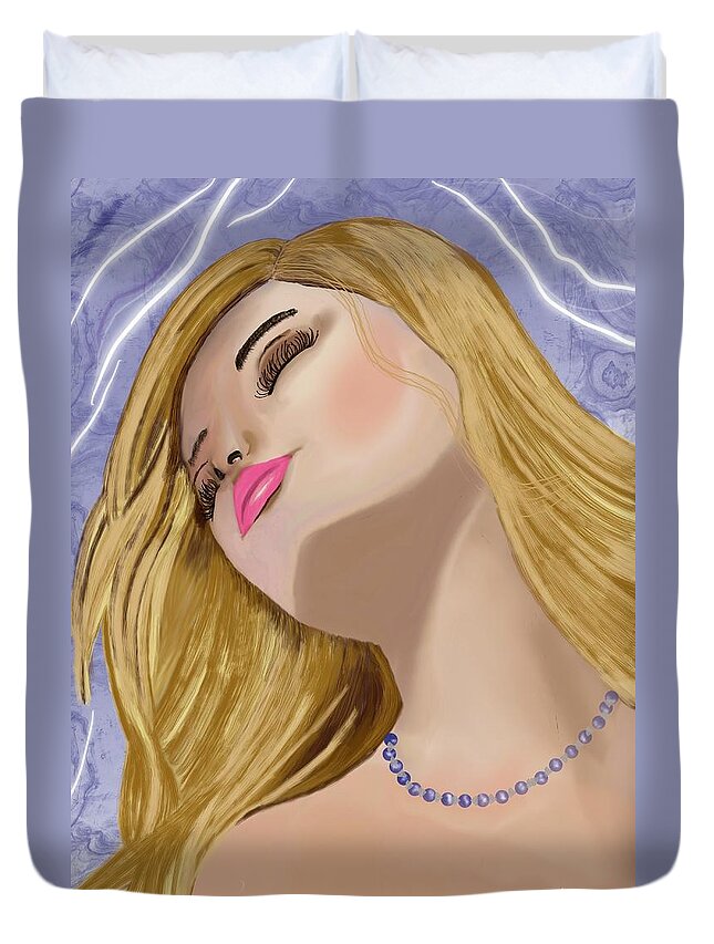 Whimsical Illustrations Duvet Cover featuring the mixed media Simona by Lorie Fossa
