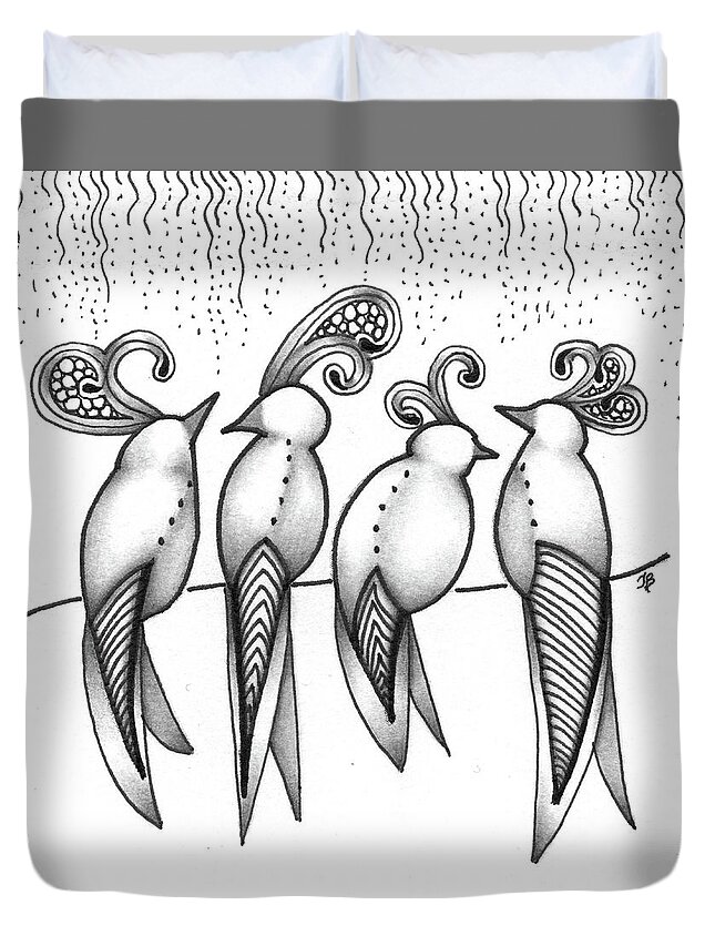 Birds Duvet Cover featuring the drawing Singin' in the Rain by Jan Steinle