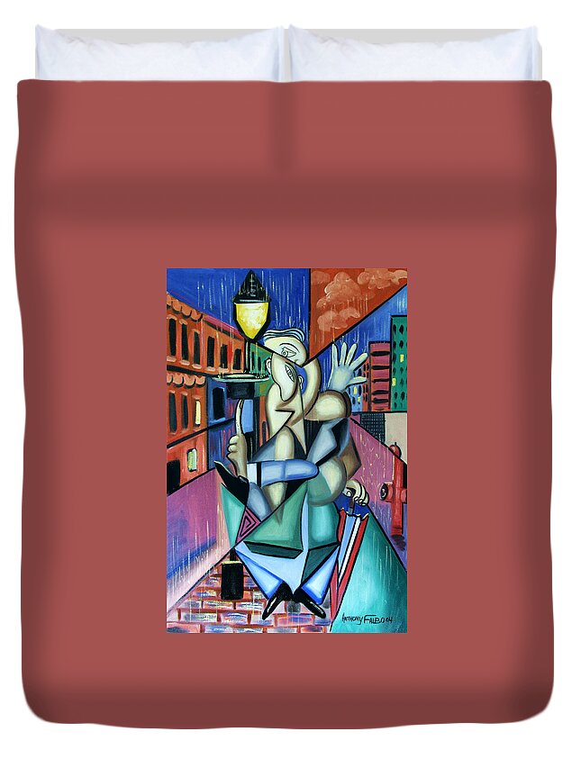 Singing In The Rain Duvet Cover featuring the painting Singing In The Rain by Anthony Falbo