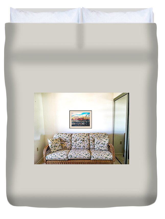 Hung Photo Example Duvet Cover featuring the photograph Single Branches photo framed in black with Tan Matte by Susan Molnar