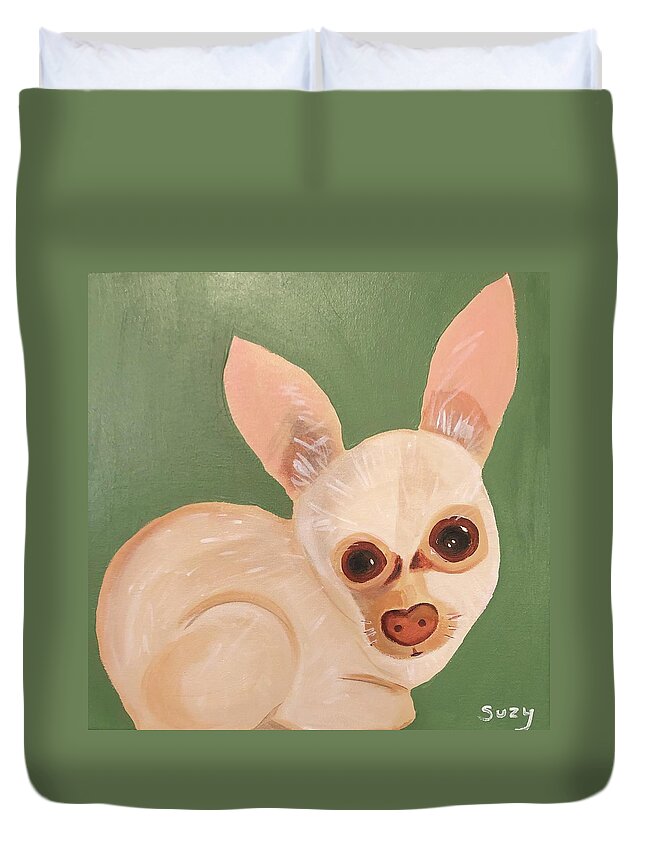 Suzymandelcanter Duvet Cover featuring the painting Sippy by Suzy Mandel-Canter