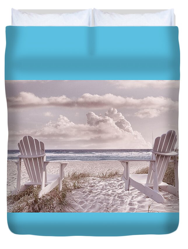 Beach Duvet Cover featuring the photograph Sitting in the Sunshine at the Cottage by Debra and Dave Vanderlaan