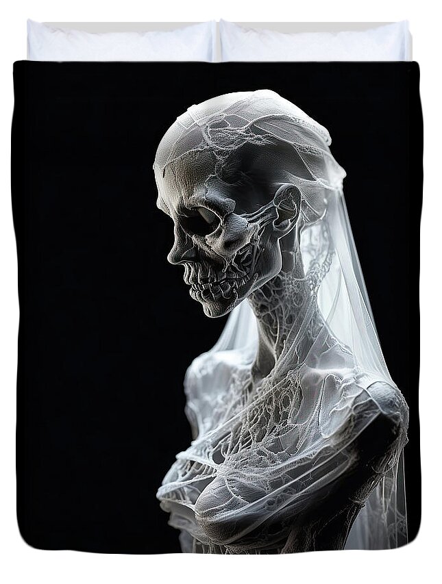 Skeleton Duvet Cover featuring the digital art Skeleton Bride 02 by Matthias Hauser
