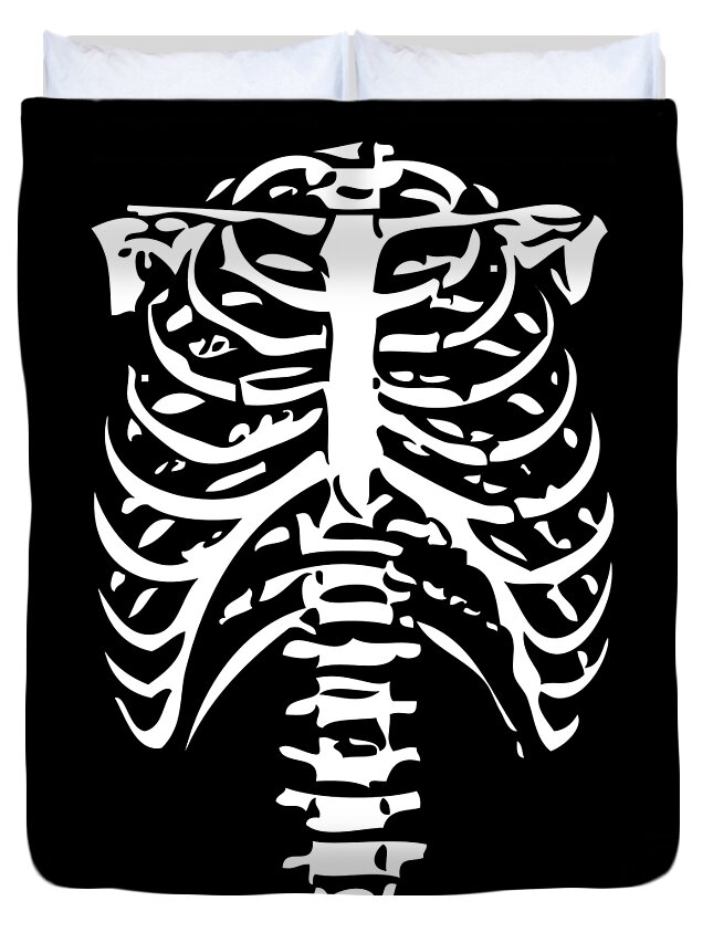 Skeleton Bones Duvet Cover featuring the digital art Skeleton Ribs Bones by Flippin Sweet Gear