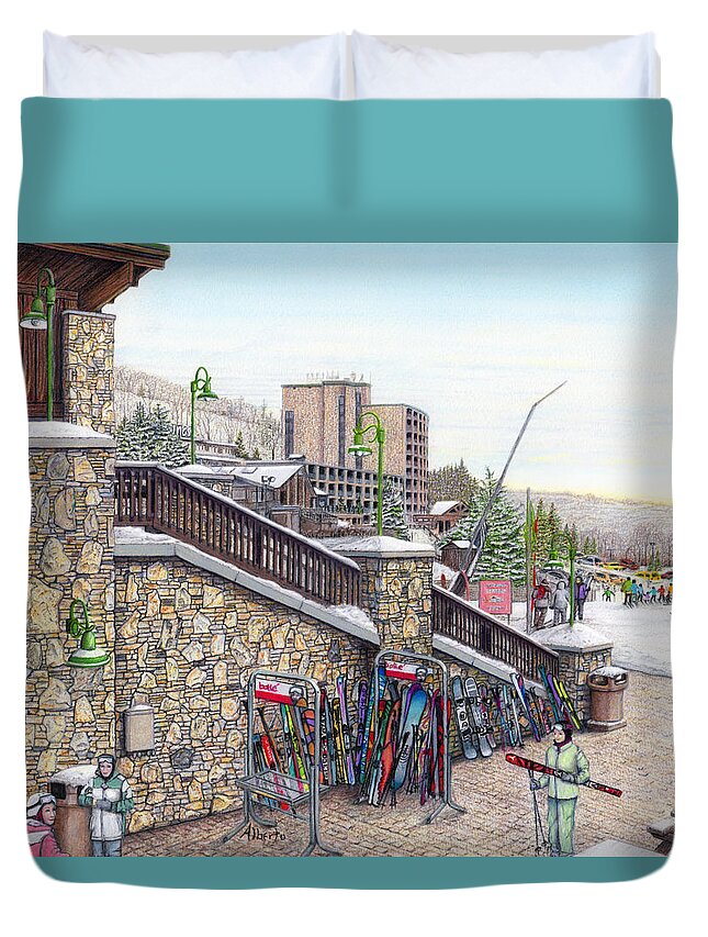 Seven Springs Duvet Cover featuring the painting Ski School at Seven Springs Mountain Resort by Albert Puskaric