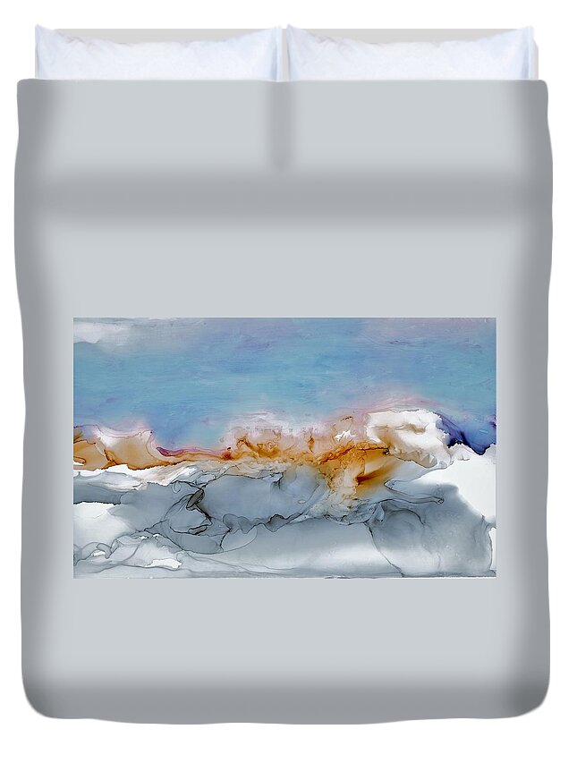 Abstract Duvet Cover featuring the painting Ski the Bowl by Angela Marinari