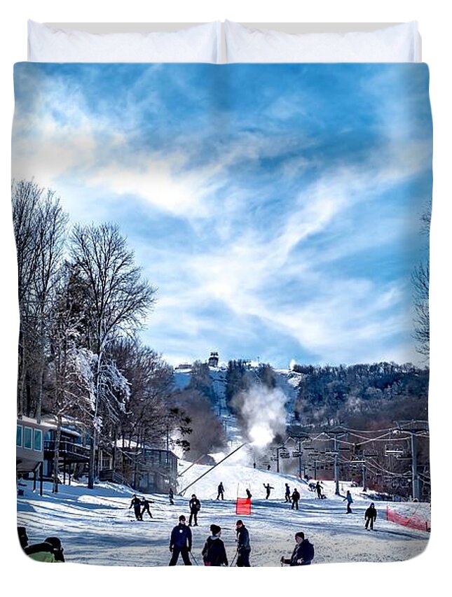 Sun Duvet Cover featuring the photograph Skiing At The North Carolina Skiing Resort In February by Alex Grichenko
