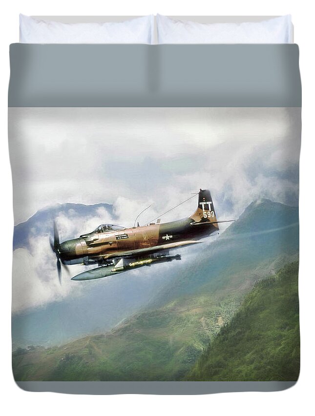 Aviation Duvet Cover featuring the digital art Skyraider by Peter Chilelli