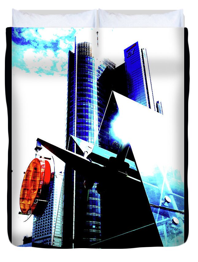 Skyscraper Duvet Cover featuring the photograph Skyscraper And Metro Entrance In Warsaw, Poland 3 by John Siest