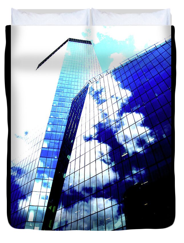 Skyscraper Duvet Cover featuring the photograph Skyscraper In Clouds In Warsaw, Poland 4 by John Siest