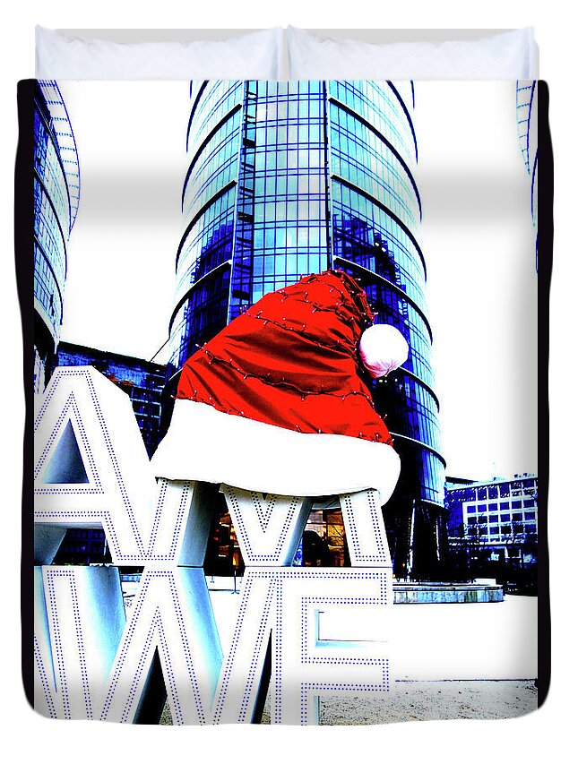 Skyscraper Duvet Cover featuring the photograph Skyscraper In Warsaw, Poland At Christmas 2 by John Siest