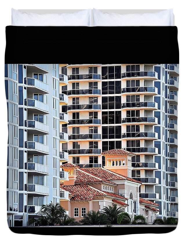 Miami Beach Duvet Cover featuring the photograph Skyscraper vs. Villa by Thomas Schroeder
