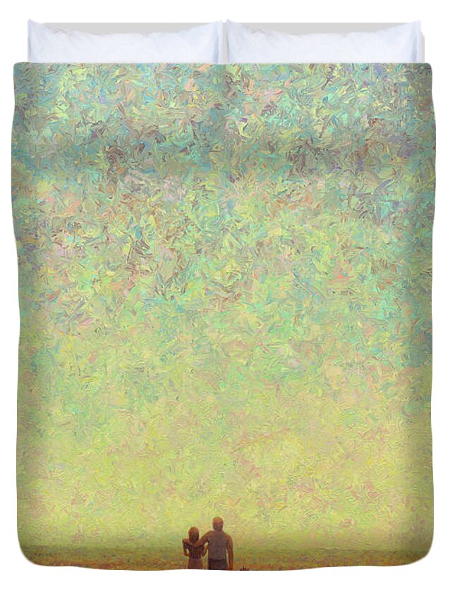 Sky Duvet Cover featuring the painting Skywatching by James W Johnson
