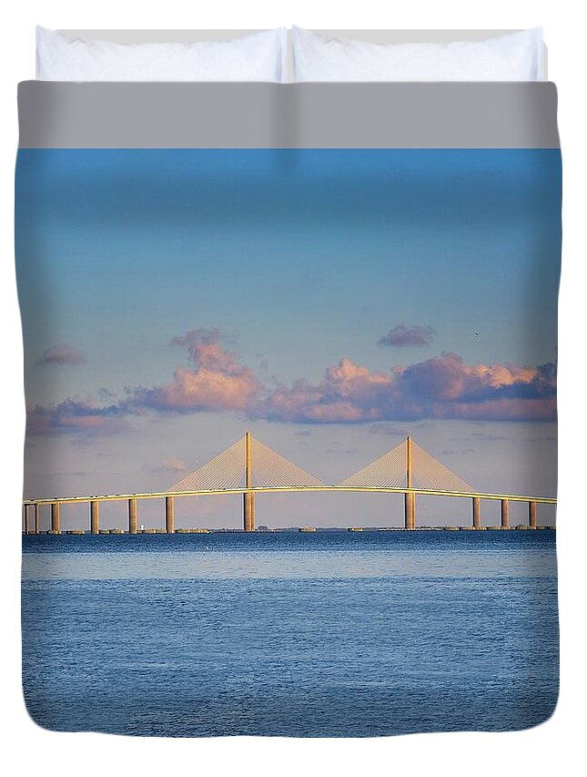 Water Duvet Cover featuring the photograph Skyway Bridge by Ronald Lutz