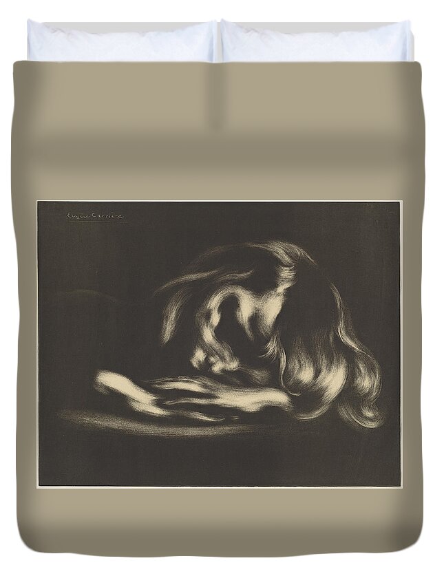 Eugene Carriere Duvet Cover featuring the drawing Sleep by Eugene Carriere