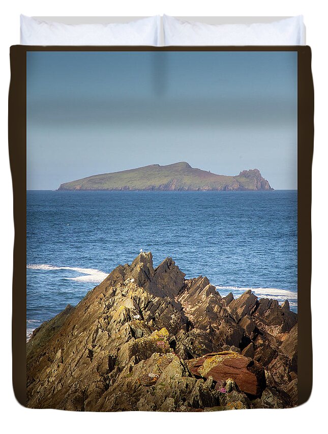 Blue Duvet Cover featuring the photograph Sleeping Giant Blue and Gold by Mark Callanan