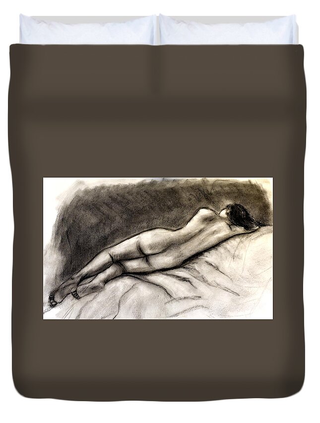 Figure Duvet Cover featuring the drawing Sleeping Venus by Katy Hawk