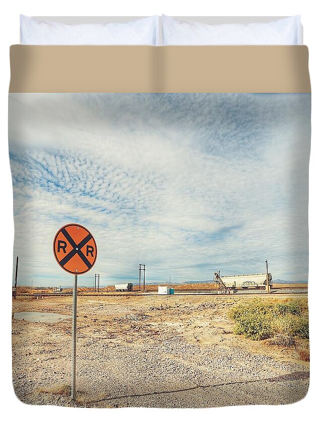 Railroad Duvet Cover featuring the photograph Slow Stop At The Tracks by Mark Ross