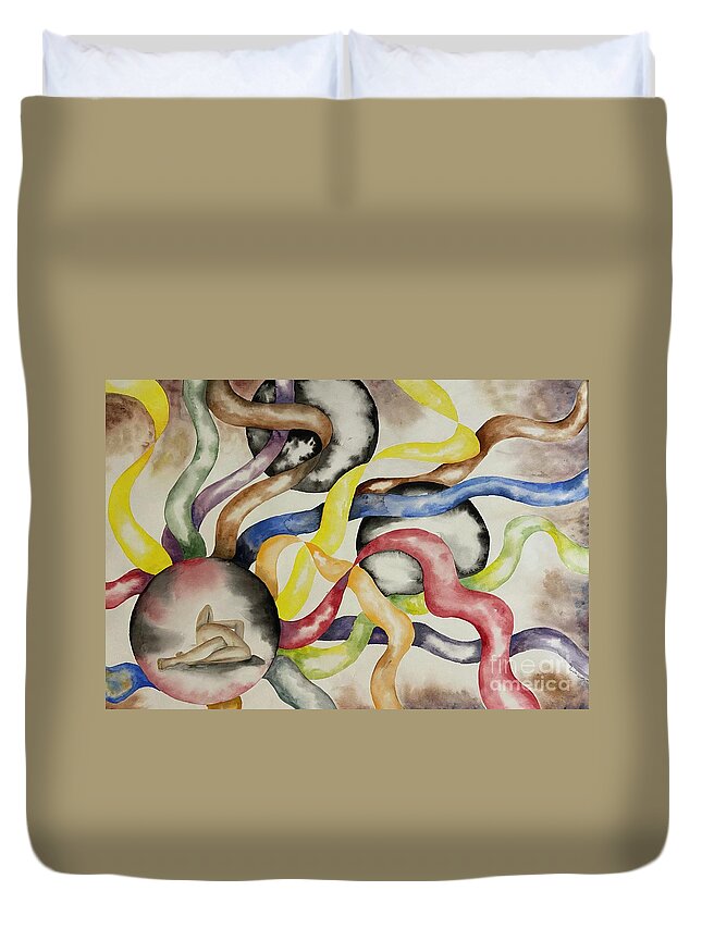 Sleeping Figure Duvet Cover featuring the painting Slumber by Pamela Henry