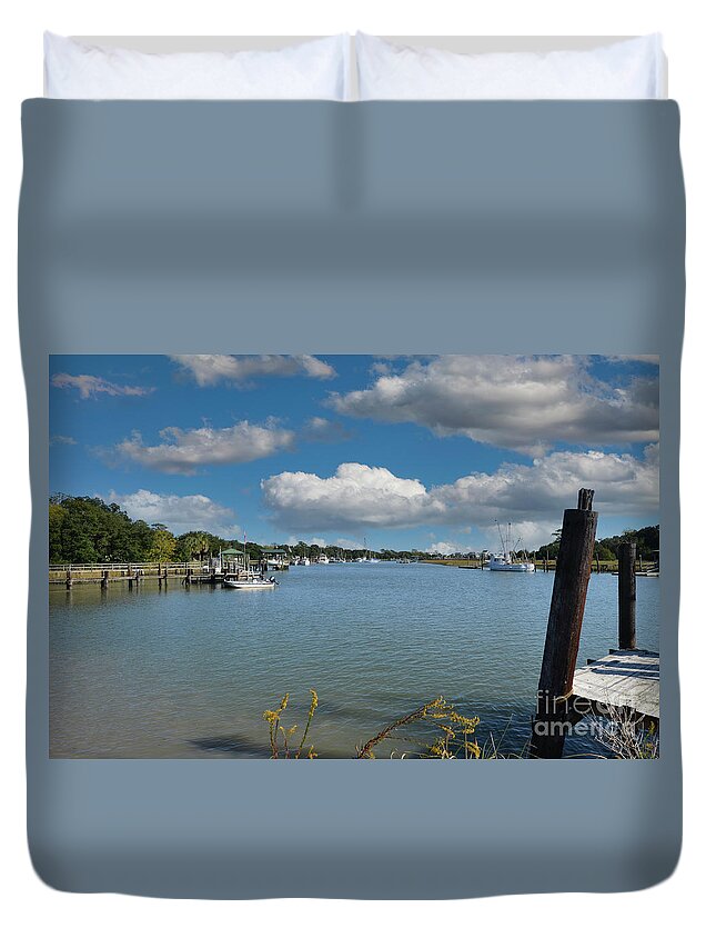 Jeremy Creek Duvet Cover featuring the photograph Small Fishing Town - McClellanville South Carolina by Dale Powell