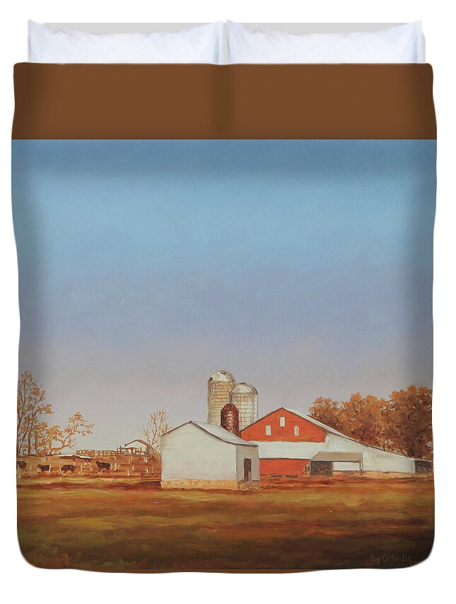 Oil Paintings Duvet Cover featuring the painting Small Red Barn by Guy Crittenden