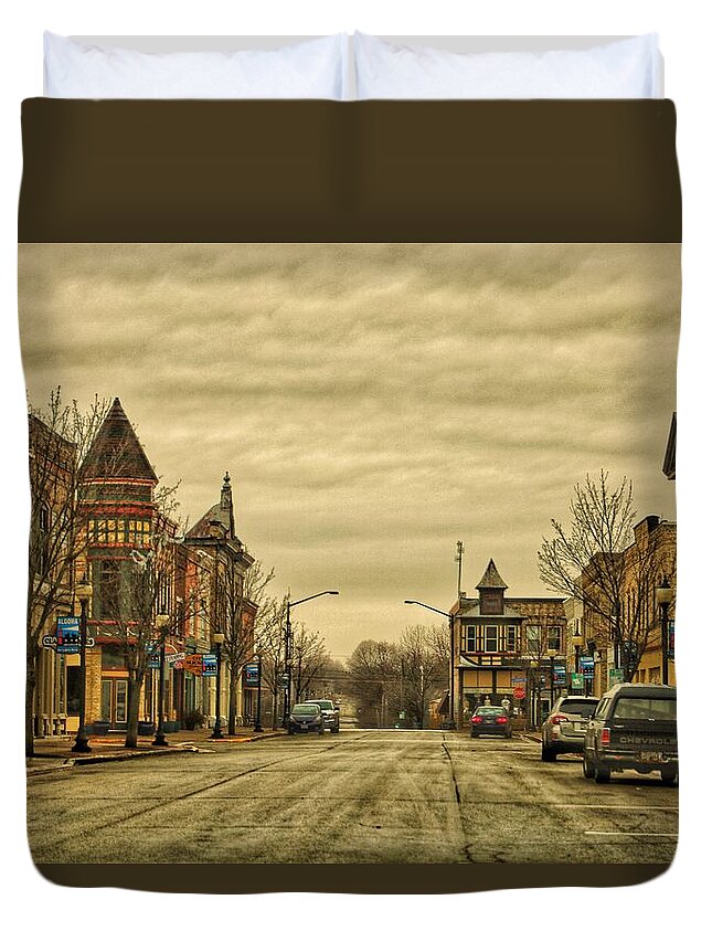 Algoma Wi Wis Wisconsin Door County Chicago New York Lighthouse Lighthouses Duvet Cover featuring the photograph Small Town Evening by Windshield Photography