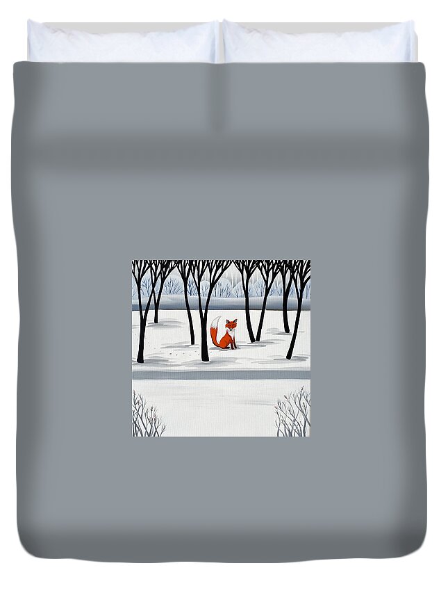 Fox Duvet Cover featuring the painting Smiling Fox  woodland animal cute by Debbie Criswell