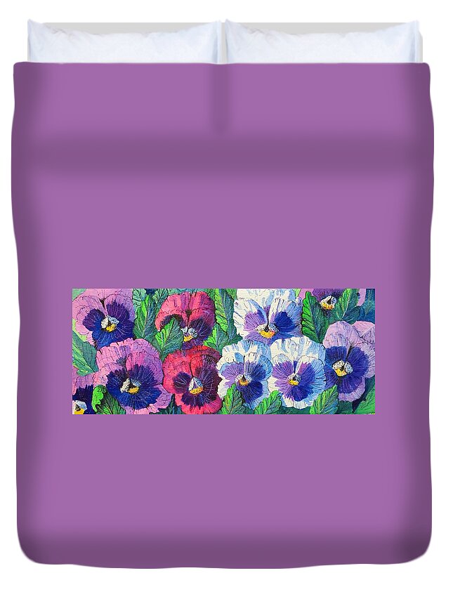 Pansies Duvet Cover featuring the painting Smiling Pansies by Diane Phalen