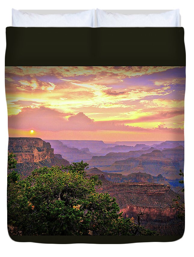 Grand Canyon Duvet Cover featuring the photograph Smoky Grand Canyon Sunset by Chance Kafka