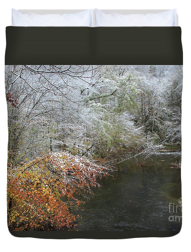 Winter Scene Duvet Cover featuring the photograph Smoky Mountain November Snow 2 by Mike Eingle