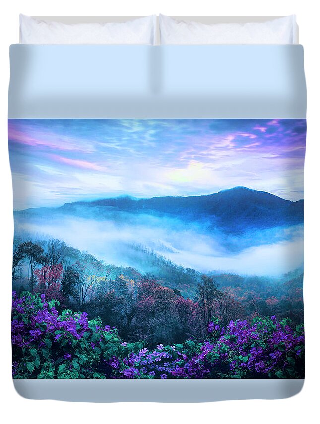 Boyds Duvet Cover featuring the photograph Smoky Mountains Overlook Blue Ridge Parkway Night Blues by Debra and Dave Vanderlaan