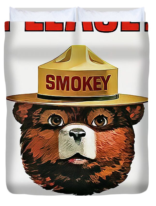 Smokey Duvet Cover featuring the drawing Smokey the Bear Fire Prevention by M G Whittingham