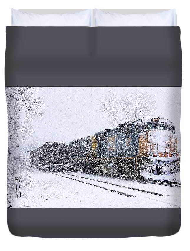 Csx. Trains Duvet Cover featuring the photograph Snow and Steel 2 by Rick Lipscomb