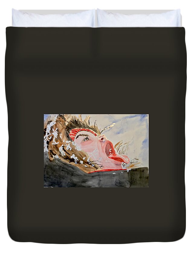 Watercolor Duvet Cover featuring the painting Snow Catcher by Bryan Brouwer