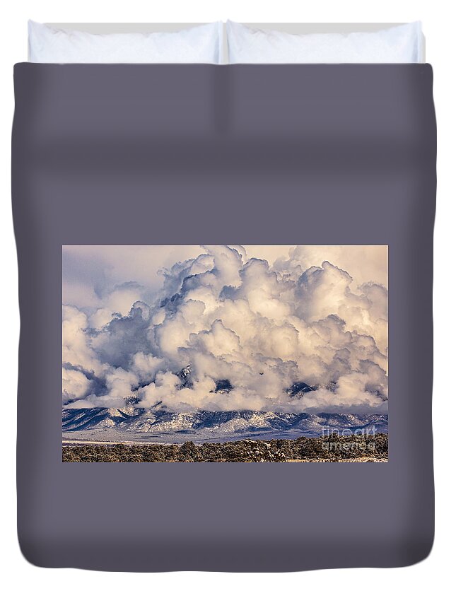 Taos Duvet Cover featuring the photograph Snow Clouds over Taos Mountain by Elijah Rael