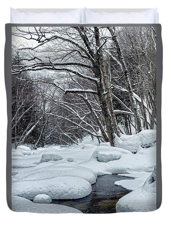 Landscape Duvet Cover featuring the photograph Snow covered Pemigewasset River - Flume Gorge - Lincoln - New Hampshire - USA by Tony Crehan