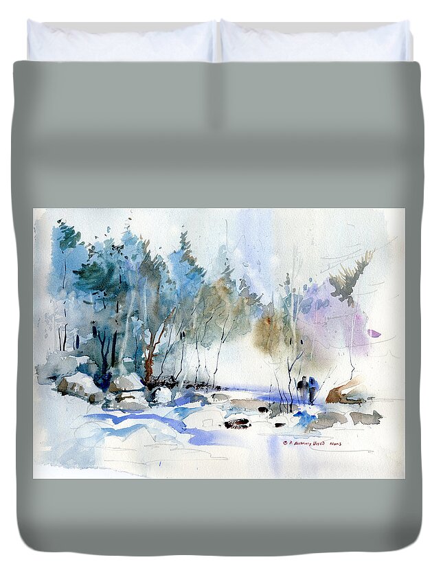New England Scenes Duvet Cover featuring the painting Snow Covered Stream by P Anthony Visco
