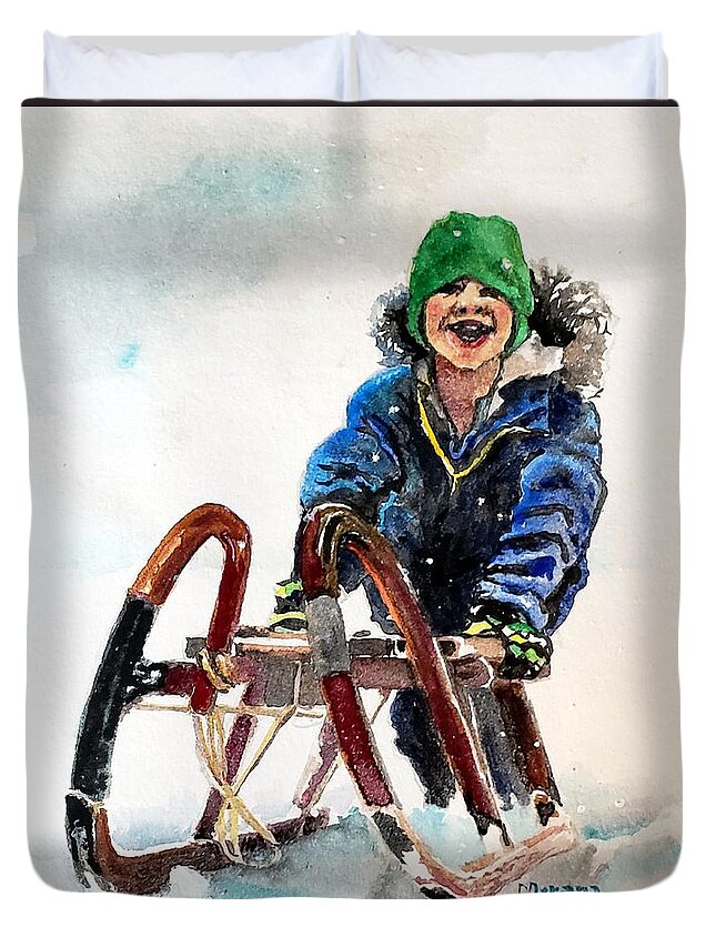 Snow Duvet Cover featuring the painting Snow Day part 1 by Merana Cadorette