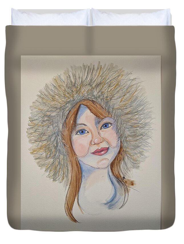 Girl Duvet Cover featuring the painting Snow girl by Lisa Mutch