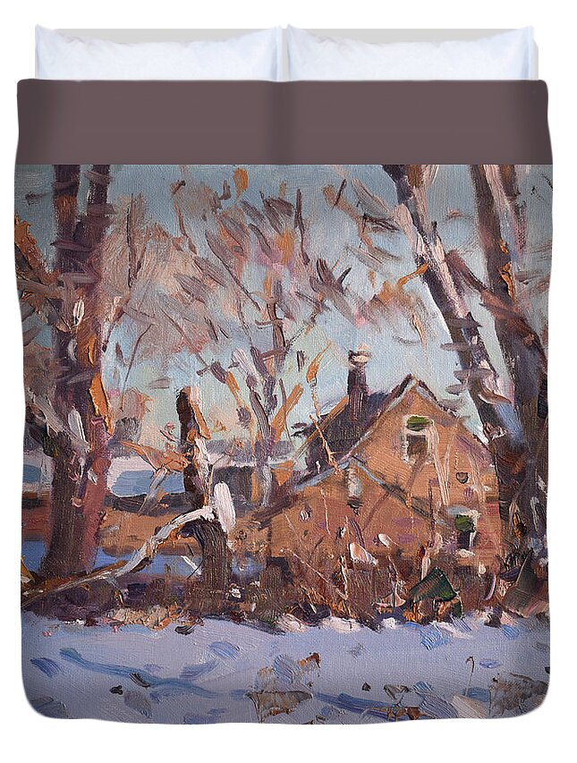Snow Duvet Cover featuring the painting Snow in my Neighborhood by Ylli Haruni
