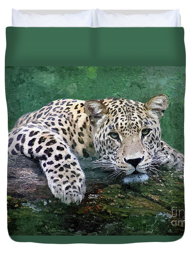 Snow Leopard Duvet Cover featuring the digital art Snow Leopard by Denise Dundon
