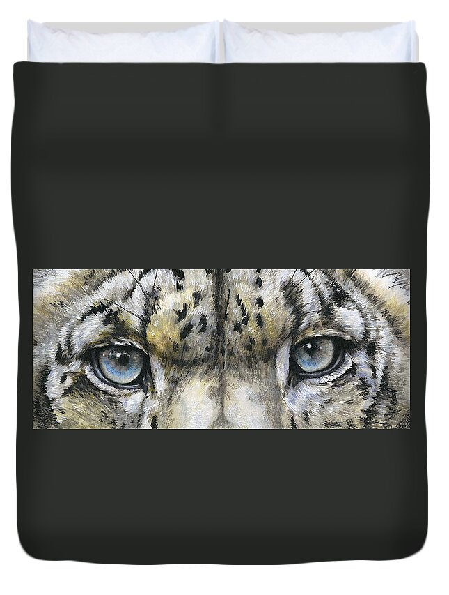Feline Duvet Cover featuring the painting Snow Leopard Glare by Barbara Keith