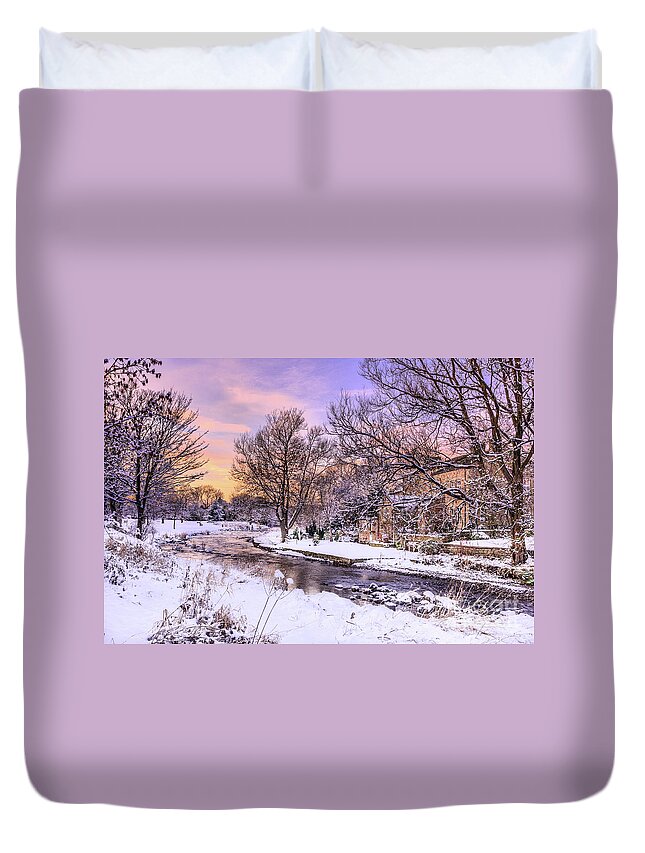 Uk Duvet Cover featuring the photograph Snow On The River Banks, Gargrave by Tom Holmes Photography