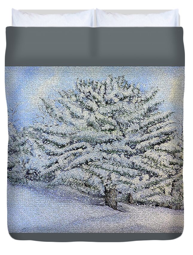 Snow Duvet Cover featuring the painting Snowfall Trees by Kelly Mills
