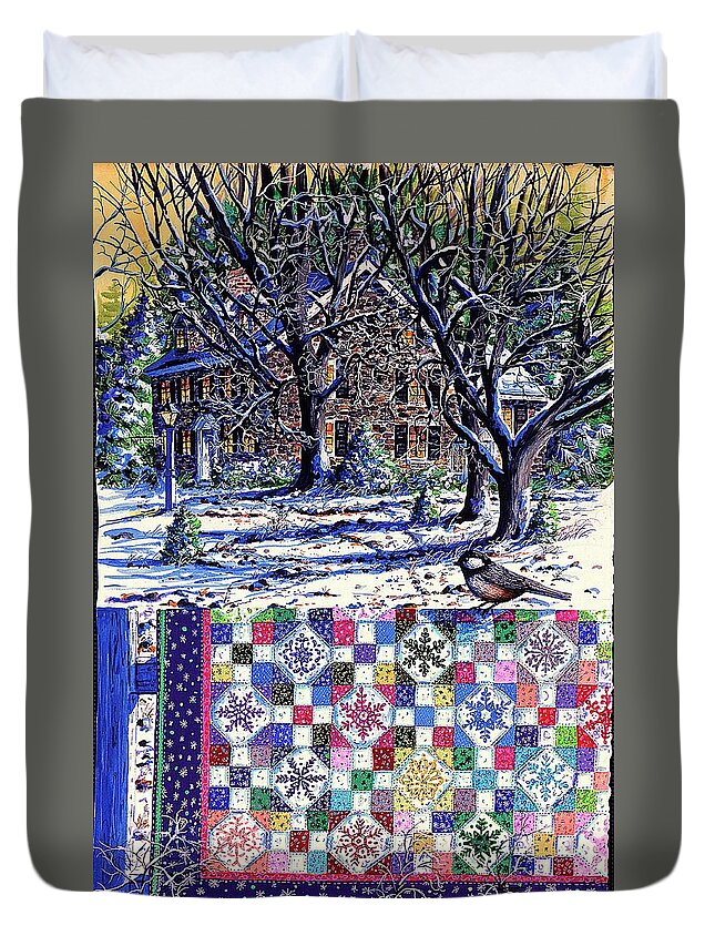 Winter Duvet Cover featuring the painting Snowflakes and Snowballs by Diane Phalen