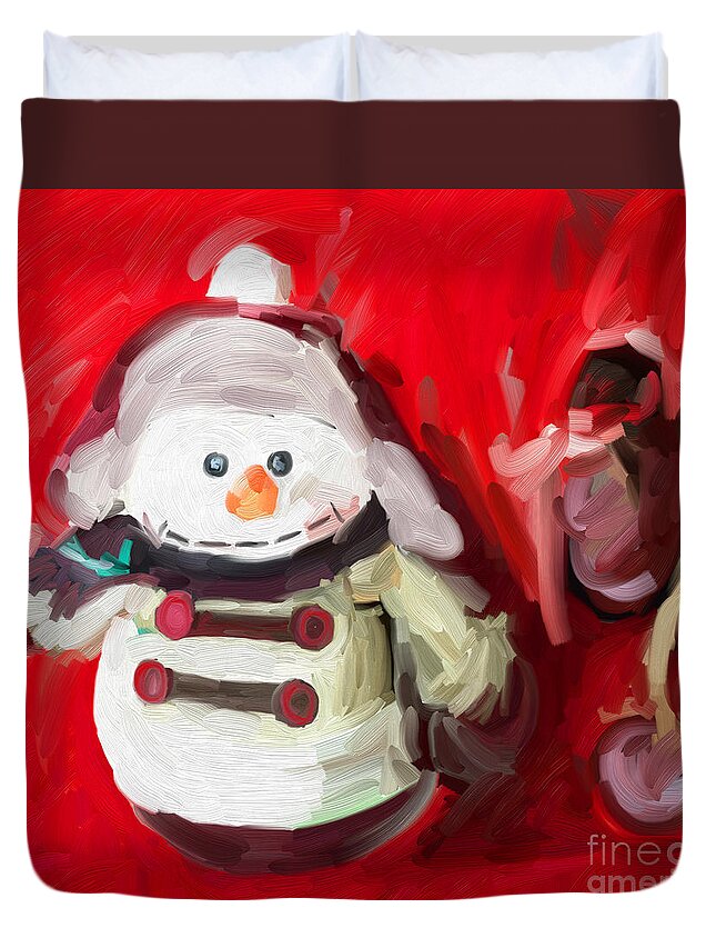 Snowman Ornament Christmas Doll Duvet Cover featuring the digital art Snowman Ornament Christmas Doll by Patricia Awapara