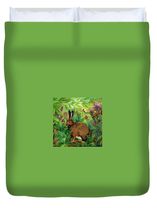 Animals Duvet Cover featuring the painting Snowshoe Hare by FT McKinstry